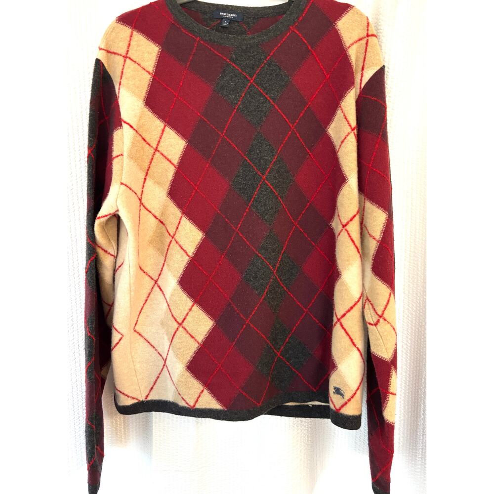 Burberry London Merino Wool Argyle Sweater Mens L Plaid Luxury Made in Italy - Picture 2 of 10